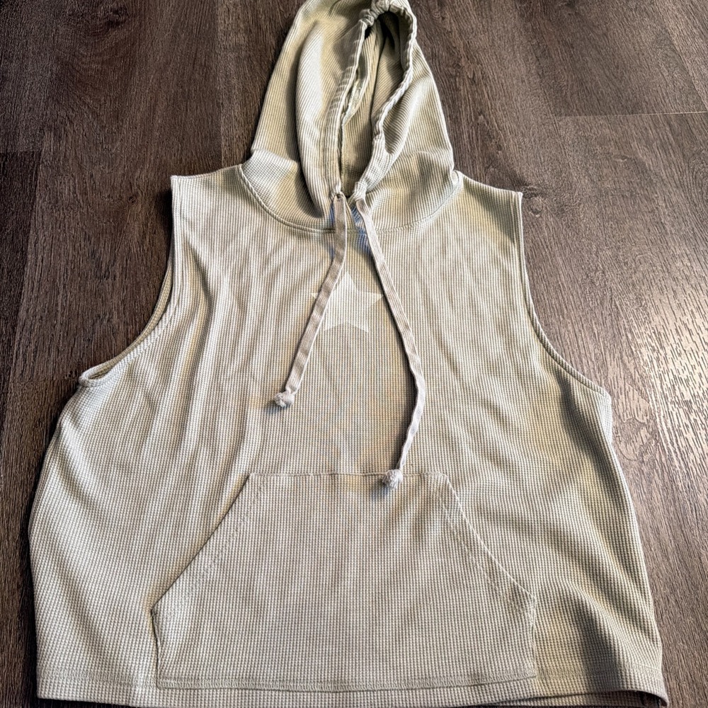 American Eagle Waffle Knit Hoodie Sleeveless Green Tank Top Ziegler Star L